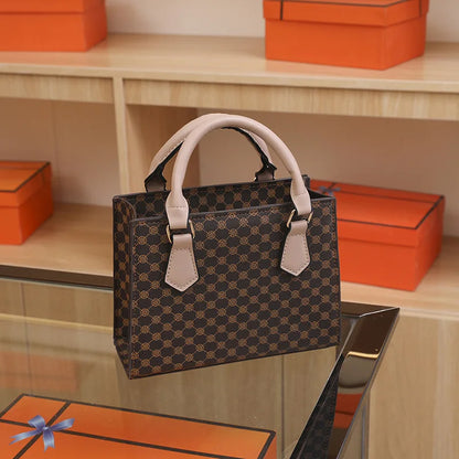 Fashion Square Small Top-handle Bags Casual Tote Pu Leather Plaid Crossbody Shoulder Bag Women Handbags For Daily Used And Gift