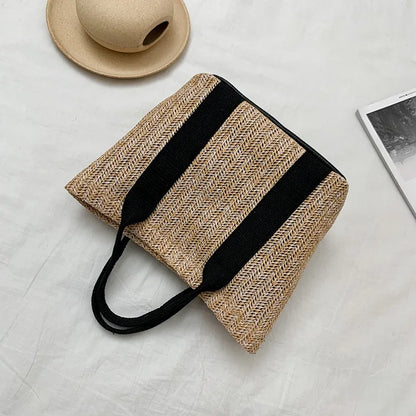 Summer Trend Straw Bags New Popular Hit Color Handbags for Women 2023 Designer Luxury Zipper Color Matching Tote Bag