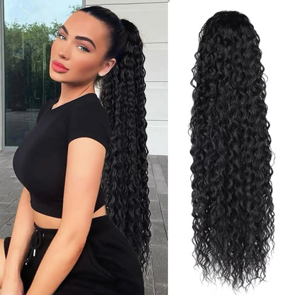 Synthetic Wig 24inch Long Curly Wave Drawstring Ponytail HairPieces Extension Heat Resistant Clip in For Women Girl