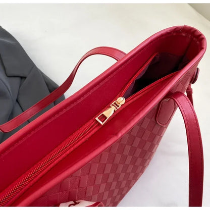 PU 2024 New Women's Bag Fashion Trend Shoulder Bag Leisure Commuter Handbag Minimalist Versatile Design Red Large Capacity