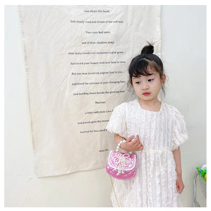 Sweet Cute Bow Children's Shoulder Bag Pearl Handle Baby Girls Small Crossbody Bags Lovely Princess Accessories Purse Handbags