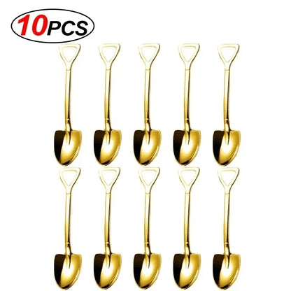 20/2x Stainless Steel Shovel Spoons Gold Silver Mini Coffee Teaspoon Fruit Ice Cream Dessert Spoon Scoops Kitchen Tableware Set