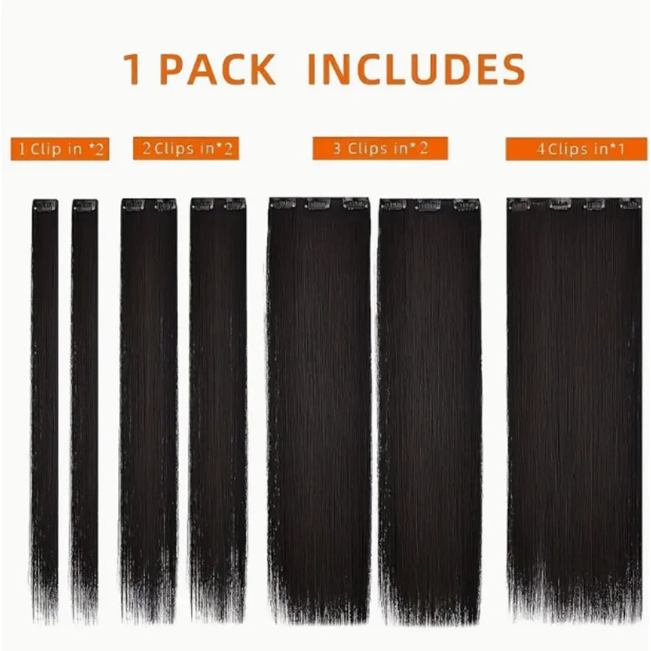 Synthetic 7 pieces/set, 22 inch straight hair extensions, hair clip extensions, clip extensions, Christmas Halloween extensions