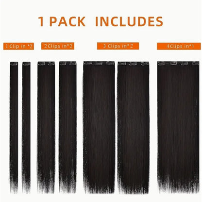 Synthetic 7 pieces/set, 22 inch straight hair extensions, hair clip extensions, clip extensions, Christmas Halloween extensions