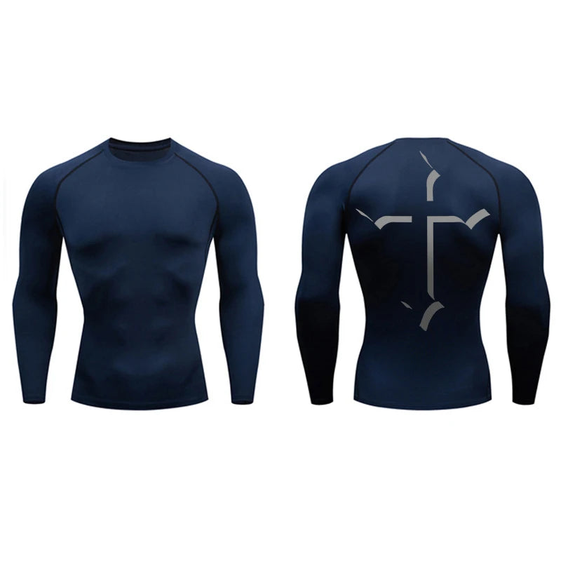 2025Cross Print Compression Shirt for Men Christian Sporty Quick Dry Tshirt Tees Tops Gym Workout Fitness Undershirts Baselayers