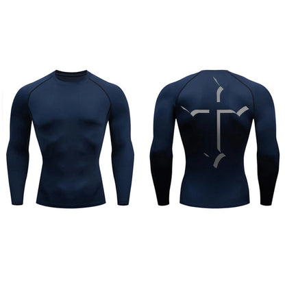 2025Cross Print Compression Shirt for Men Christian Sporty Quick Dry Tshirt Tees Tops Gym Workout Fitness Undershirts Baselayers