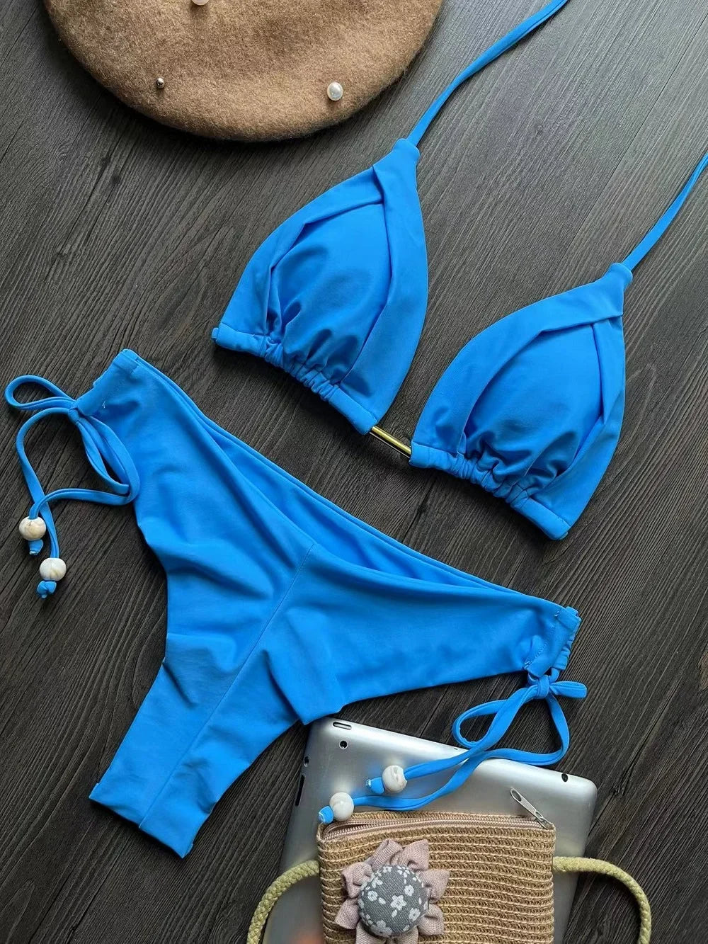 2024 sexy women bikini, brazilian triangle bikini, push-up swimsuit, metal chain beach bikini