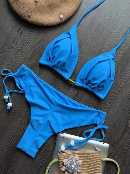 2024 sexy women bikini, brazilian triangle bikini, push-up swimsuit, metal chain beach bikini