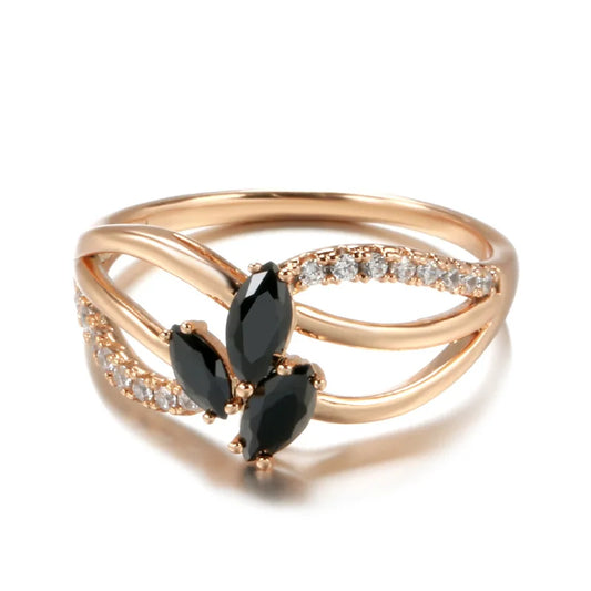 Luxury 18k Rose Gold Natural Black Diamond Ring Geometric Line Cross Wedding Gold Rings for Women Larimar Vintage Fine Jewelry