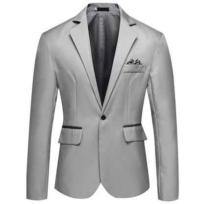 Men Blazer Formal Business Style Slim Fit Single Button Suit Jacket Solid Color Lapel Satin Groom Wedding Banquet Men Suit Coat