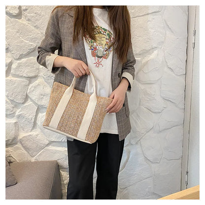 Summer Trend Straw Bags New Popular Hit Color Handbags for Women 2023 Designer Luxury Zipper Color Matching Tote Bag