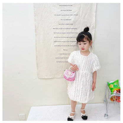 Sweet Cute Bow Children's Shoulder Bag Pearl Handle Baby Girls Small Crossbody Bags Lovely Princess Accessories Purse Handbags