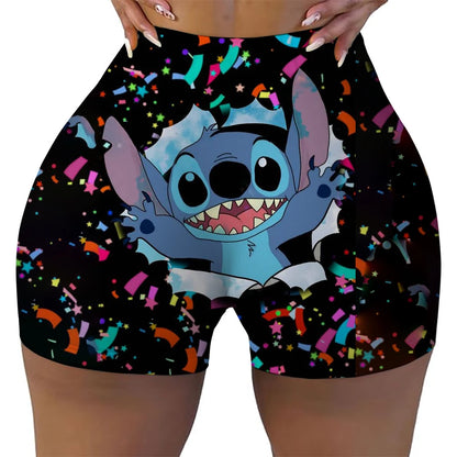 Disney Lilo&Stitch Women's Fitness Shorts, High Waist Yoga, Short Legs, Bicycle, Soft Squat, Comprehensive Training, Jogging Ath