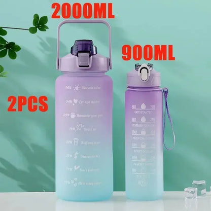 3PCS Sports Water Bottle for Running Drinking Bottle 2L Motivational with Time Marker Stickers Portable Reusable Plastic Cups