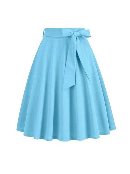 Women Summer Midi Long Skirt Solid Elegant Faldas High Waist A Line 50s Swing Skirts