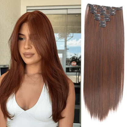 Synthetic 7 pieces/set, 22 inch straight hair extensions, hair clip extensions, clip extensions, Christmas Halloween extensions