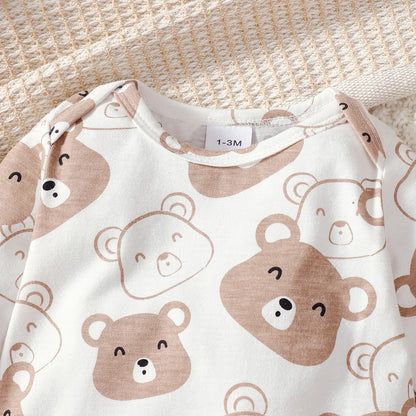 0-9 Months Baby Boy Set Little Bear Long Sleeve Bodysuit+Pants+Hat+Socks 4pcs/Set Baby Spring Autumn clothing Newborn set
