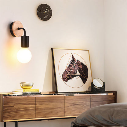 E27 Wood Iron Wall Lamp for Bedroom Bedside Nordic Wall Sconce Background Wall Aisle Lights Wooden  Reading Luminaire