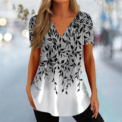 Women's T Shirt Stripe Gradient Relaxed Ladies Clothes Blouse V-Neck Fashion Short Sleeve Tees Female Oversized Sweatshirt Loose
