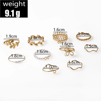 Bohemian Wave Flower Rings Set For Women Vintage Geometric Pearl Butterfly Metal Chain Knuckle Rings 2022 Trendy Jewelry Gift