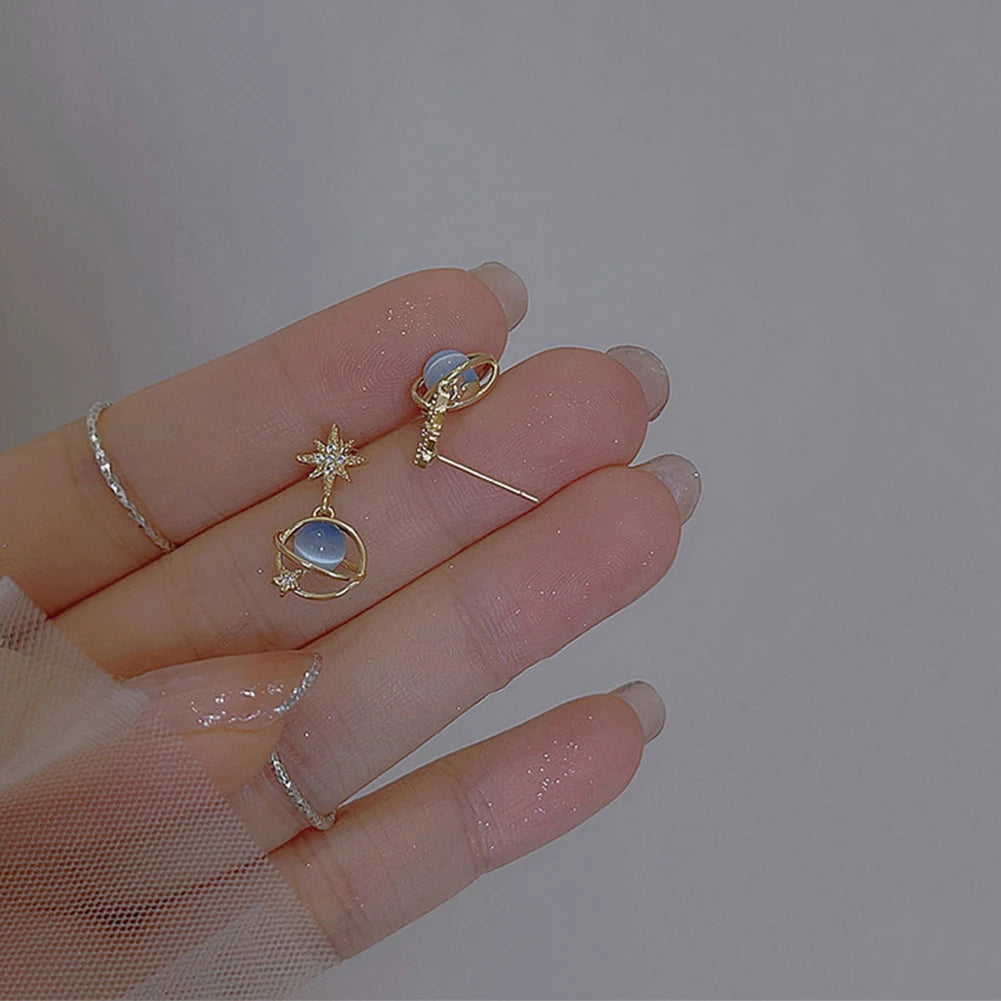 Fashion Cosmic Star River Earrings Blue Opal Niche Unique Planet Earrings Ear Studs Women Versatile Ear Jewelry