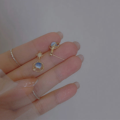 Fashion Cosmic Star River Earrings Blue Opal Niche Unique Planet Earrings Ear Studs Women Versatile Ear Jewelry