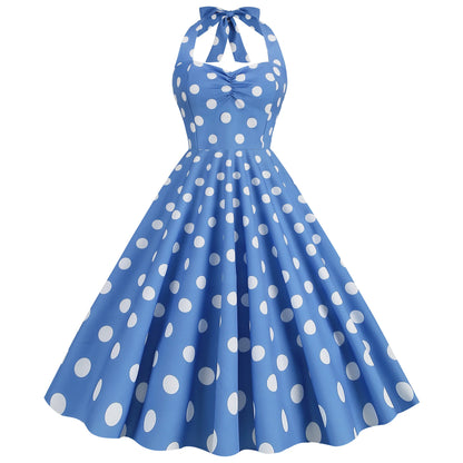 Pink Elegant Fashion Notched Ladies Office Dress 2024 Robe Pinup Polka Dot Print Vintage Sleeveless Summer Dresses for Women