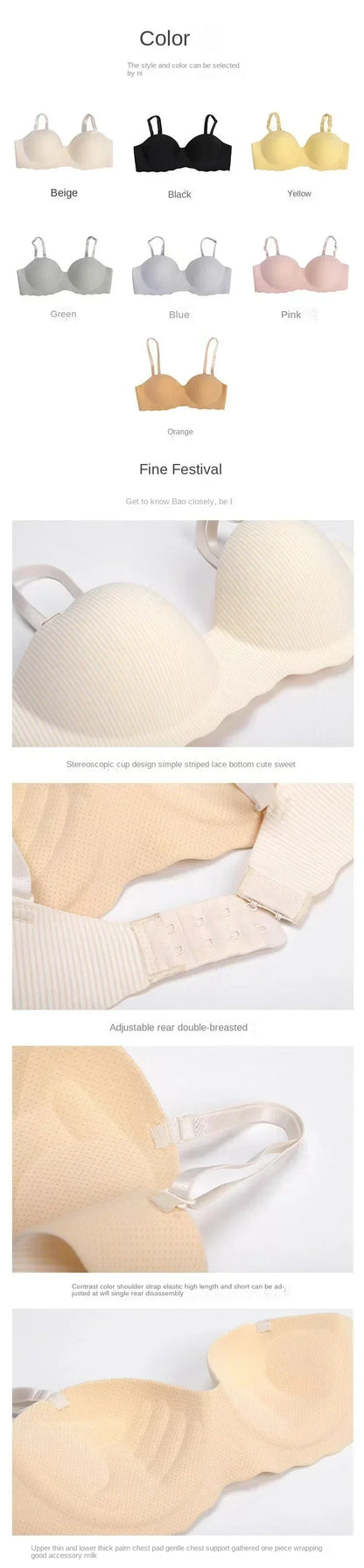Fashion Seamless Half Cup Cloud Nude Underwear Women  Small Breast Gathering Support Anti-Sagging Soft Wireless Bra