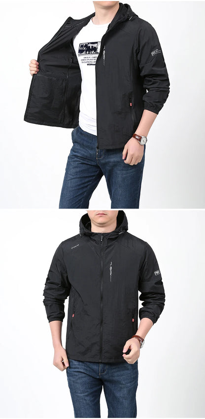 Giacca leggera ad asciugatura rapida da uomo, estiva, da campeggio e pesca, con protezione solare, ultraleggera, con cappuccio, casual, capispalla, cappotti in pelle