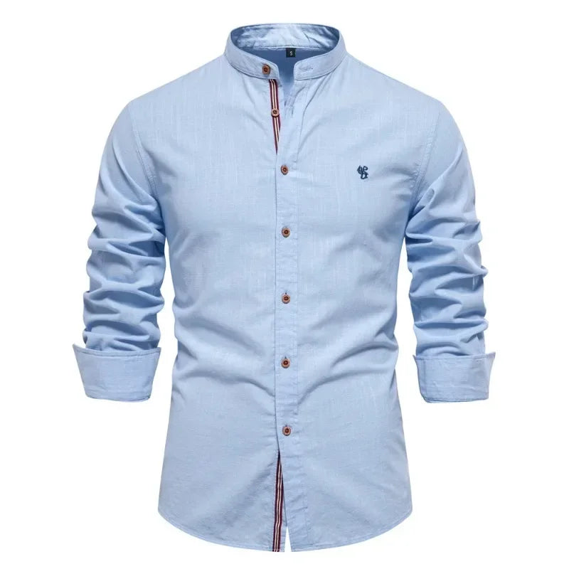 Spring and Summer New Fashion Business Shirt Men's Cotton and Linen Casual Day Fashion Solid Color Long-sleeved Shirt