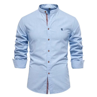 Spring and Summer New Fashion Business Shirt Men's Cotton and Linen Casual Day Fashion Solid Color Long-sleeved Shirt