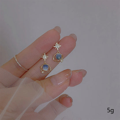 Fashion Cosmic Star River Earrings Blue Opal Niche Unique Planet Earrings Ear Studs Women Versatile Ear Jewelry