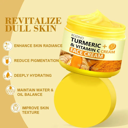 Crema alla curcuma e vitamina C idratante, leviga le rughe, collagene, acido ialuronico, rende la pelle più giovane, crema per la cura della pelle, cosmetici