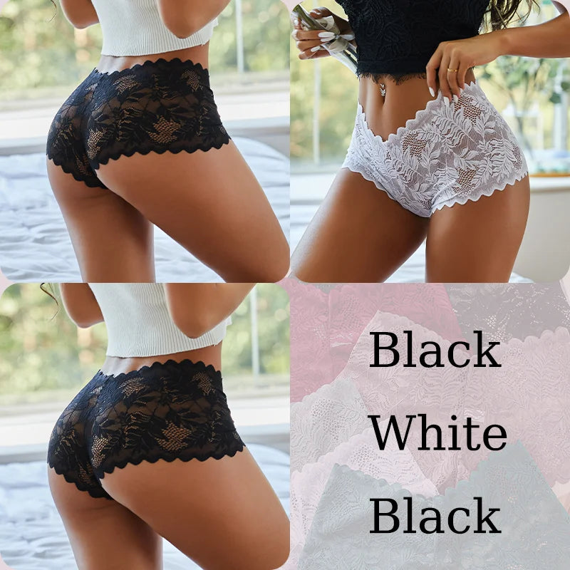 3PCS Sexy Floral Lace Panties Women Briefs Low Waist Soft Lingerie Comfortable Female Underwear Girls Intimates Panties S-XL