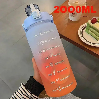 3PCS Sports Water Bottle for Running Drinking Bottle 2L Motivational with Time Marker Stickers Portable Reusable Plastic Cups