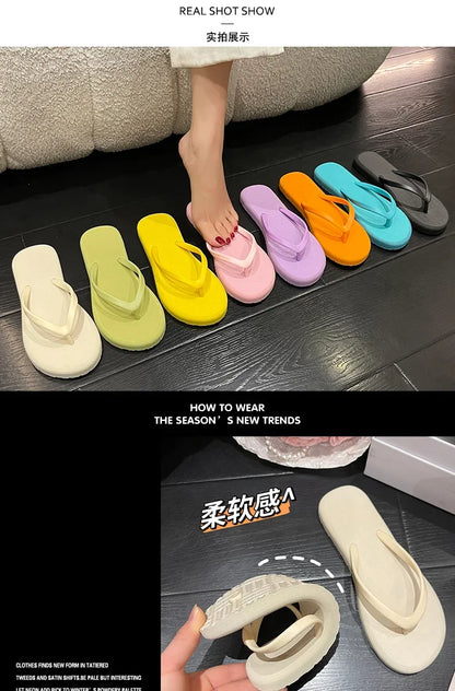 Beach Sandals Summer Flip Flops for Women Slippers Cute Candy Color Indoor Flat Shoes Men Beach Slippers Non-slip Soft Sole