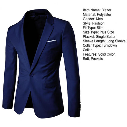 Men Blazer High Quality Business Slim Fit Single Buttons Suits Jacket Men Slim Fit Casual Wedding Groom Blazer Coats Suit Coat