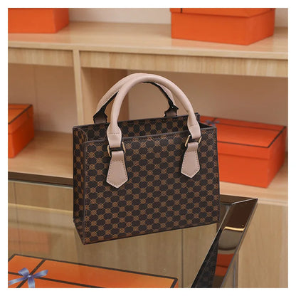 Fashion Square Small Top-handle Bags Casual Tote Pu Leather Plaid Crossbody Shoulder Bag Women Handbags For Daily Used And Gift