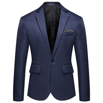 Men Blazer Formal Business Style Slim Fit Single Button Suit Jacket Solid Color Lapel Satin Groom Wedding Banquet Men Suit Coat