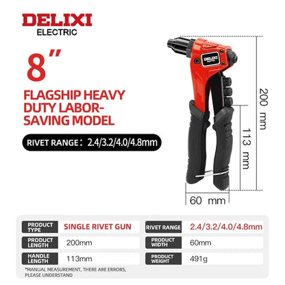 DELIXI ELECTRIC Rivet Gun，Manual Professional Pull Gun High Lever More Labor-saving，TighteningandRiveting of Metal SheetandPipe