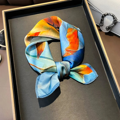 Hot Sale 2025 Brand 100% Silk Scarf Women Neck Hair Foulard Square Headband Hijab Print Poncho Scarves Bandana Fashion 53cm