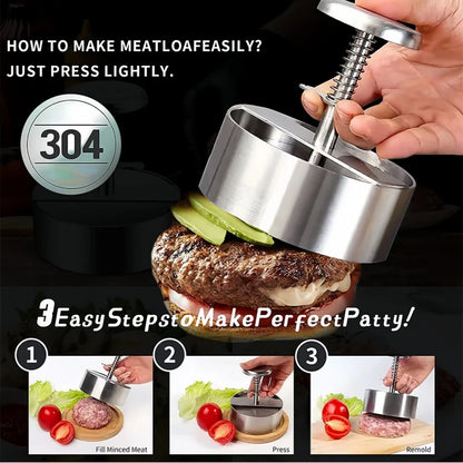 Hamburger Patty Maker Press 304 Stainless Steel Non-Stick Round Manual Rice Ball Mold Thickness Adjusted Kitchen Beef BBQ Tools