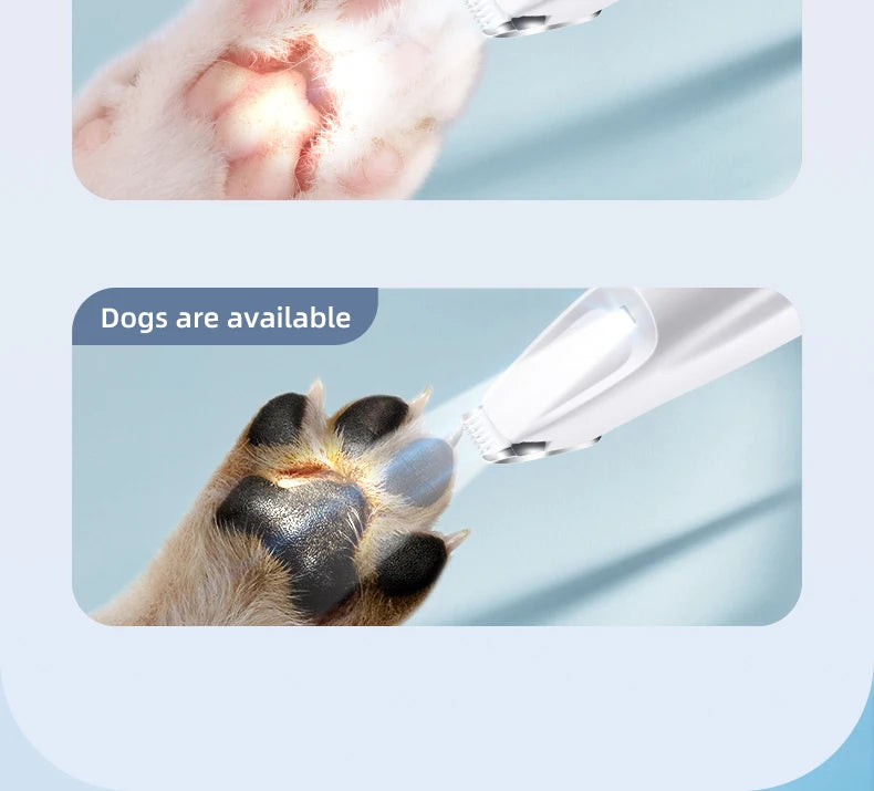 New Dog Paw Trimmer with Led Light Rechargeable Cordless Nail Grinder Shaver for Cats and Other Pets Hair Grooming Tools