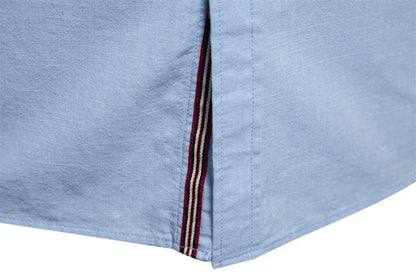 Spring and Summer New Fashion Business Shirt Men's Cotton and Linen Casual Day Fashion Solid Color Long-sleeved Shirt