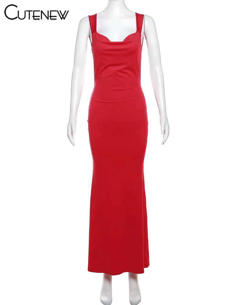 NIBBER Women's Elegant Solid Maxi Dress Sexy Halter Spaghetti Lady Long Dresses Bowknot Lace-up Girl Backless Female Party Robe