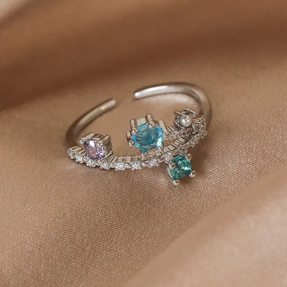 New Arrival Elegant and Luxurious Colored Zircon Inlaid Ring Fashion-forward Women Stylish Open Finger Ring with Colorful Zircon