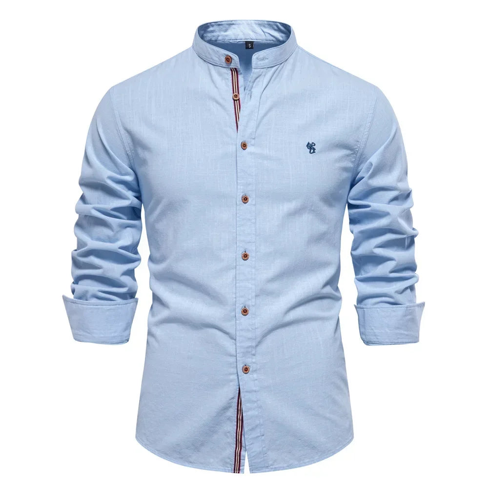Spring and Summer New Fashion Business Shirt Men's Cotton and Linen Casual Day Fashion Solid Color Long-sleeved Shirt