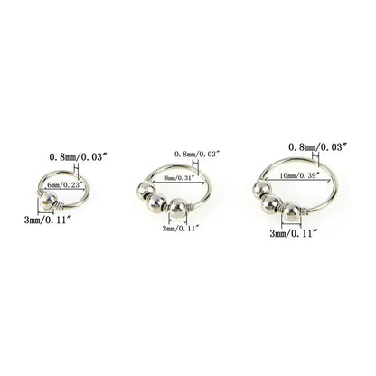 3Pcs/Set Retro Round Beads Nose Ring Earrings Nostril Hoop Body Piercing Jewelry 6mm/8mm/10mm