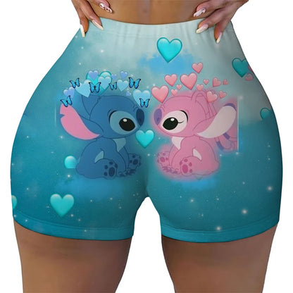 Disney Lilo&Stitch Women's Fitness Shorts, High Waist Yoga, Short Legs, Bicycle, Soft Squat, Comprehensive Training, Jogging Ath