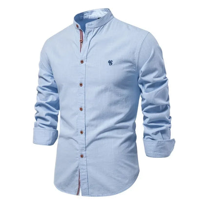 Spring and Summer New Fashion Business Shirt Men's Cotton and Linen Casual Day Fashion Solid Color Long-sleeved Shirt